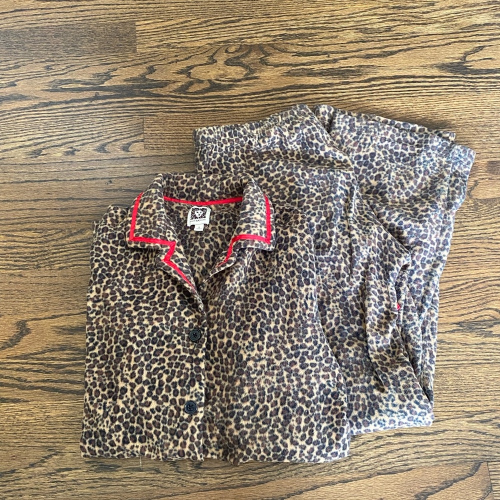 Anne Klein Leopard Pajama Set PJs Fleece Button Down Set S Lounge